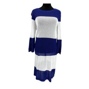 Tommy Bahama Womens Swim‎ Cover Up Dress L Open Knit Blue White Striped Nautical